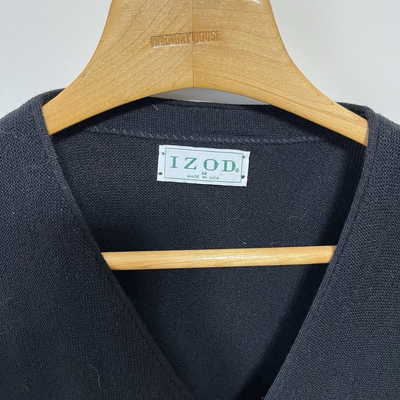 Vintage Izod Sweater Cardigan Mens Medium Black Acrylic Ivy Collegiate Academia - Picture 3 of 5